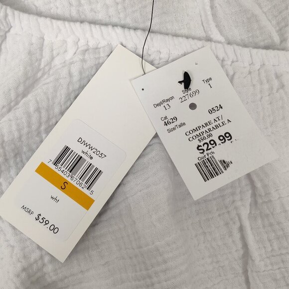 NEW Dkny Women's Crop Top Size S White Cotton Seersucker One Shoulder Boho Beach - Picture 4 of 7